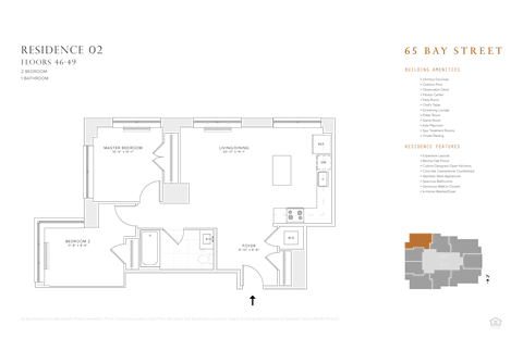 2 bedroom 1 bathroom floor plan B at 65 Bay Street, Jersey City, NJ